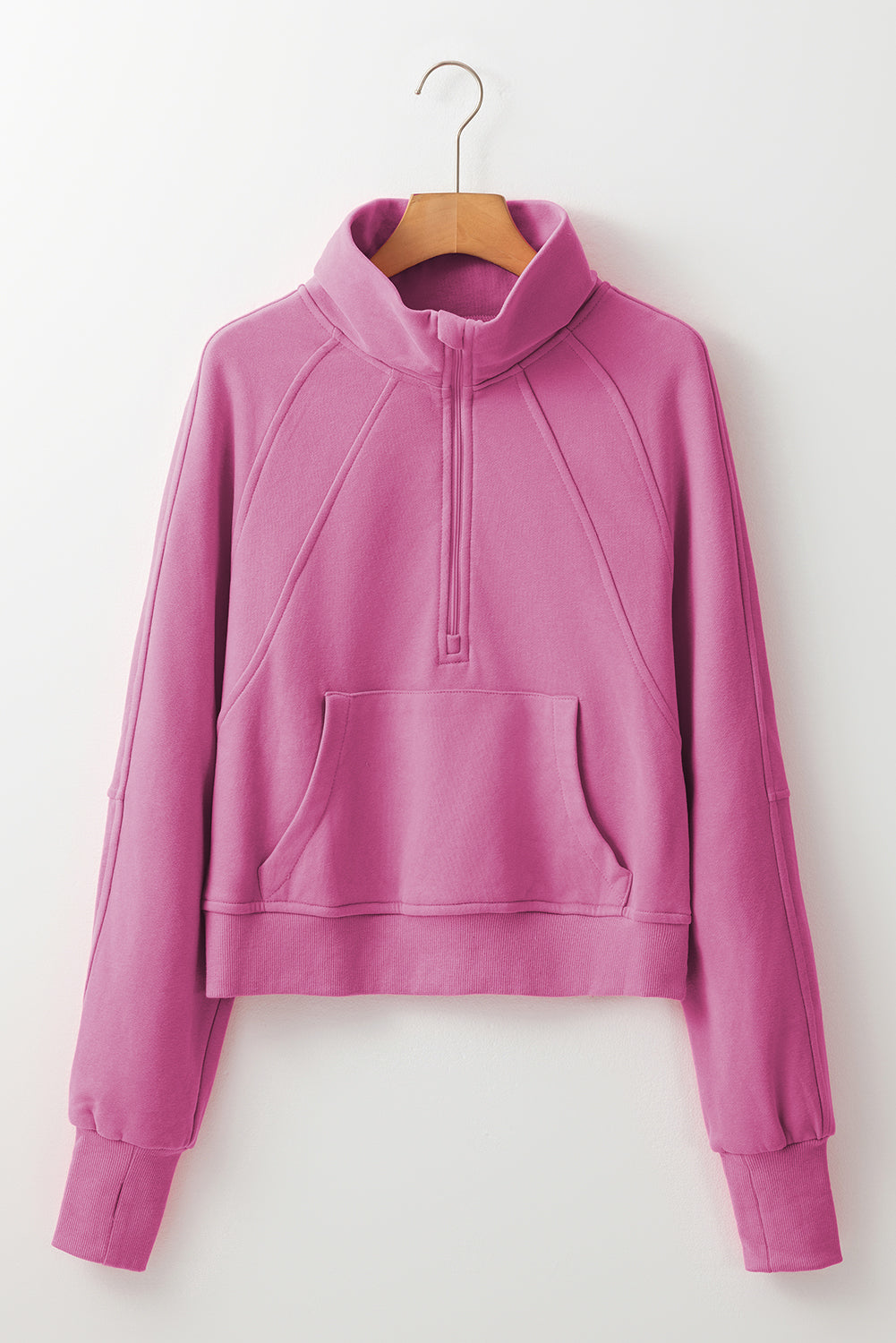 Bonbon Fleece ausgekleidetes Zip -Up -Stand Halsband Daumenloch Ärmel Sweatshirt