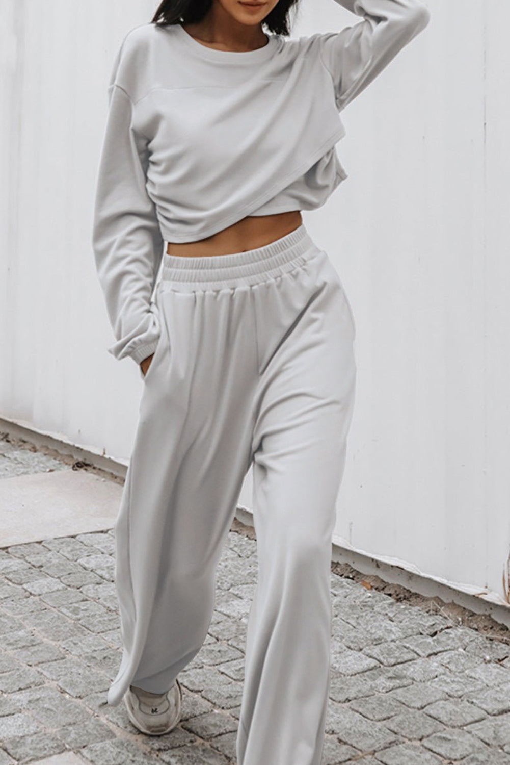 Top croisé et pantalon actif gris clair gris clair