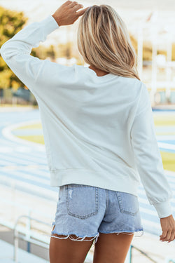 Tinsel Game Day White Drop Shoulder Graphic Sweatshirt