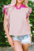 V -neck pink blouse and fluffed sleeves *