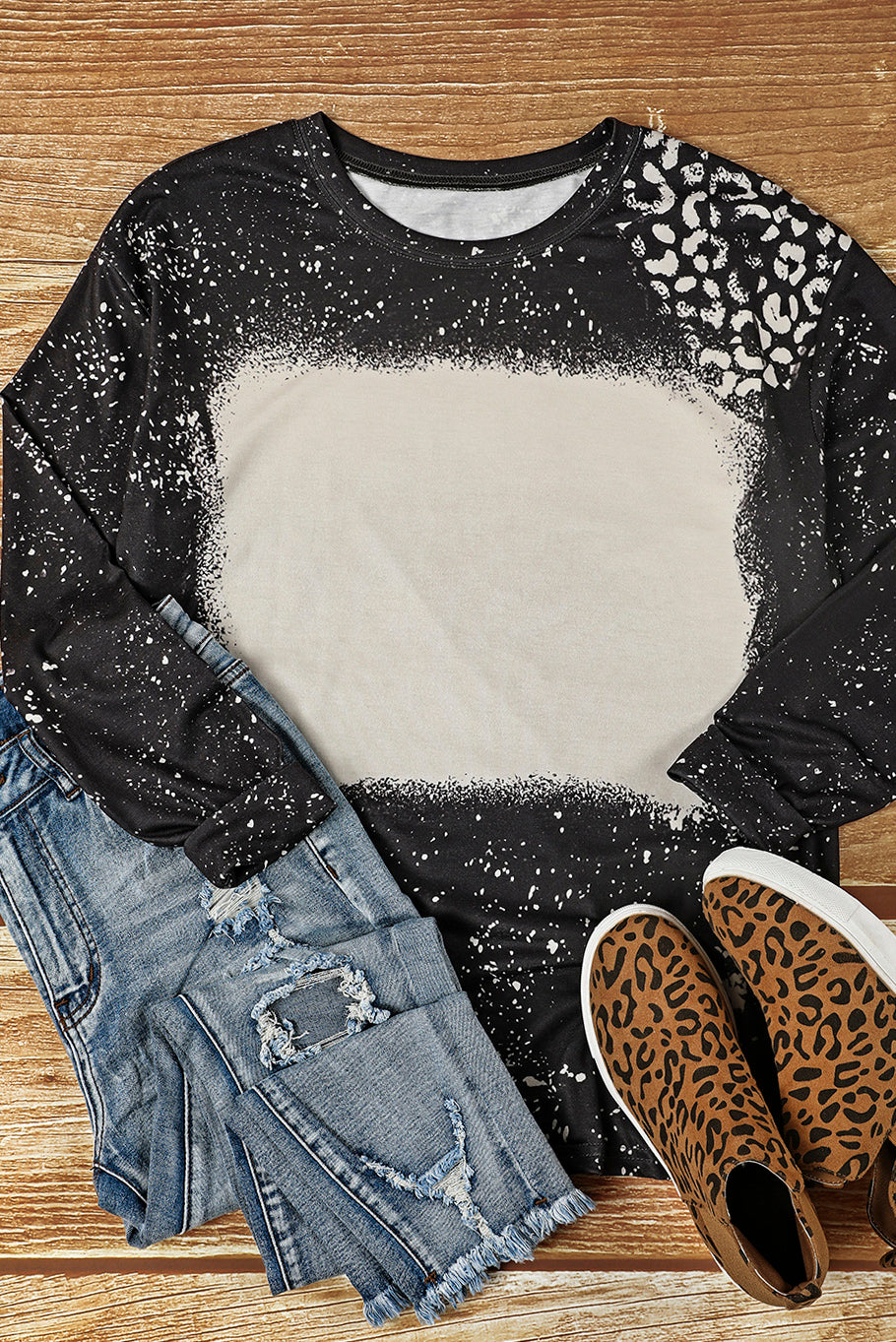 Black retro sweater with bleached leopard dots