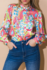 Chemise décontractée à manches longues imprimée abstraite multicolore-A WOMAN WE LOVE