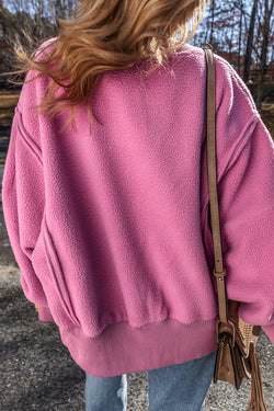 Hot Pink Oversized Drop Shoulder Sweatshirt with Sherpa Stitching