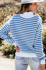 Pull à rayures bleu ciel avec col zippé et épaules tombantes