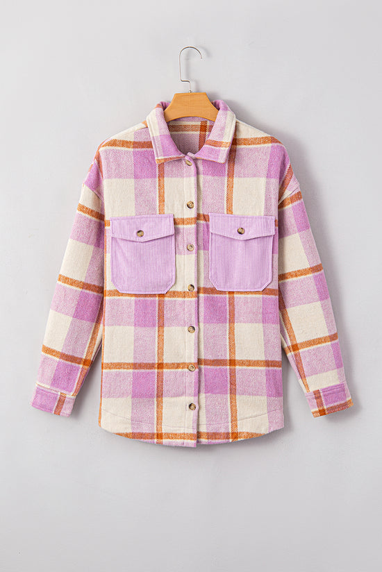 Brushed Plaid Jacket with Purple Corduroy Pockets