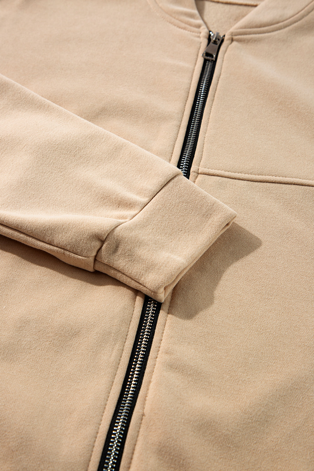 Apricot Plain Stitch Zip-Up Jacket and Drawstring Waist Pants Set