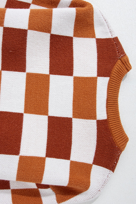 Orange sweater checkered and ribbed edges *