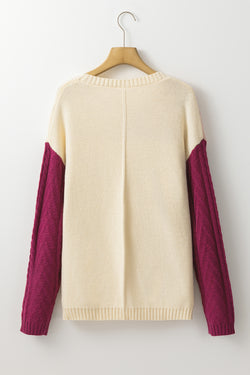 Color Block sweater with plated pockets and drooping shoulders