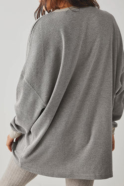 Gray loose thermal pullover sweatshirt