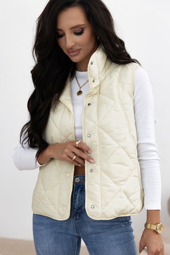 Manteau gilet matelassé beige à col haut et poche boutonnée