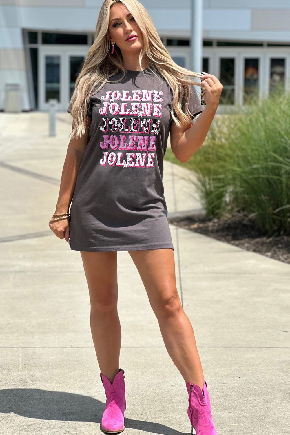 Camiseta Túnica de cuello redondo Gráfico Jolene Dark Gray