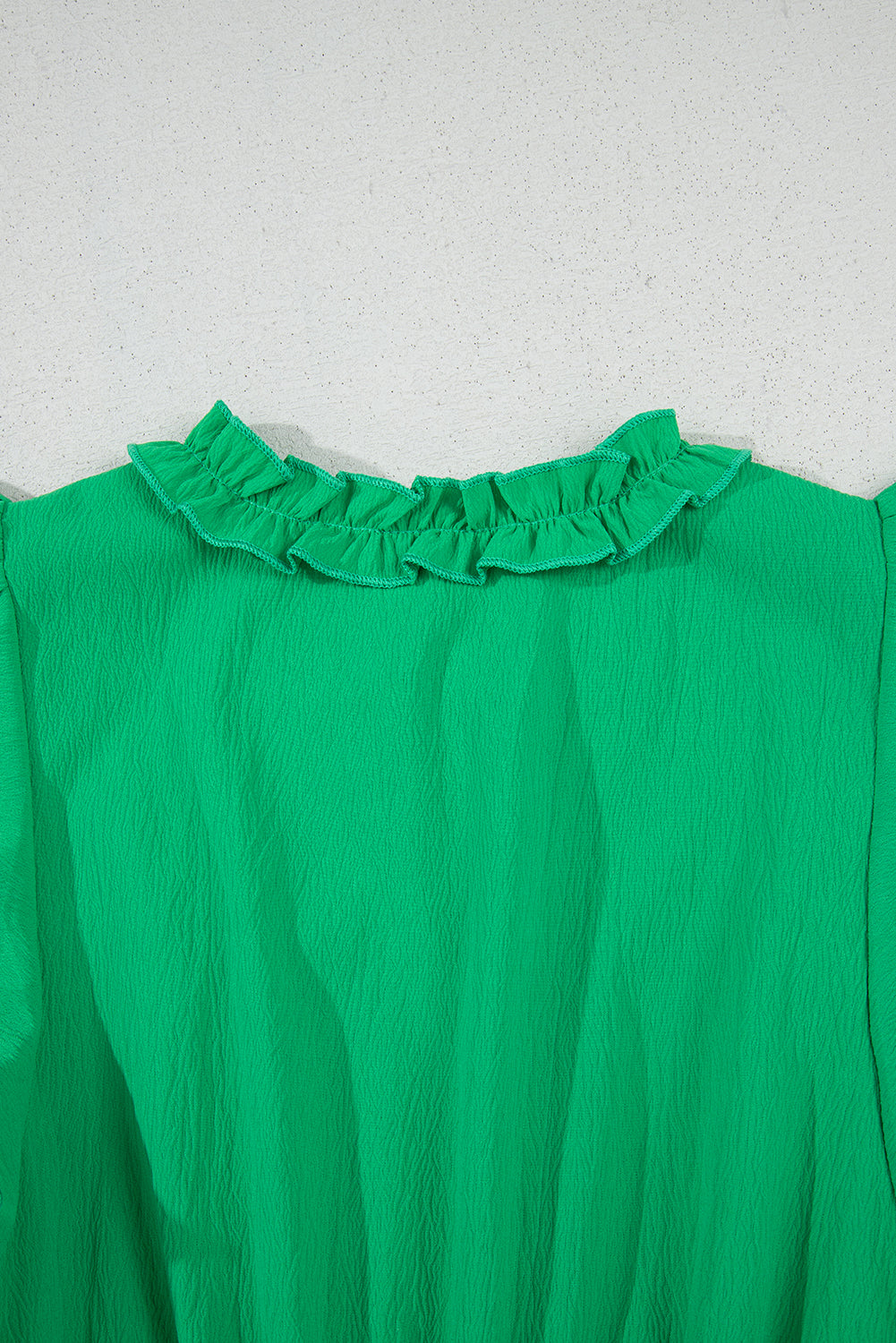 Bright green v-neck slit dress with elastic ruffle waist
