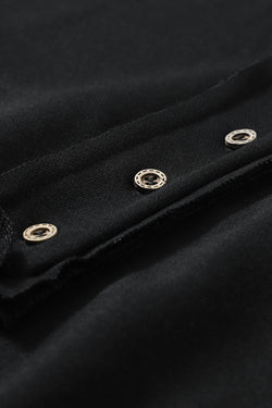 Black Drop Shoulder Button Henley Sweatshirt