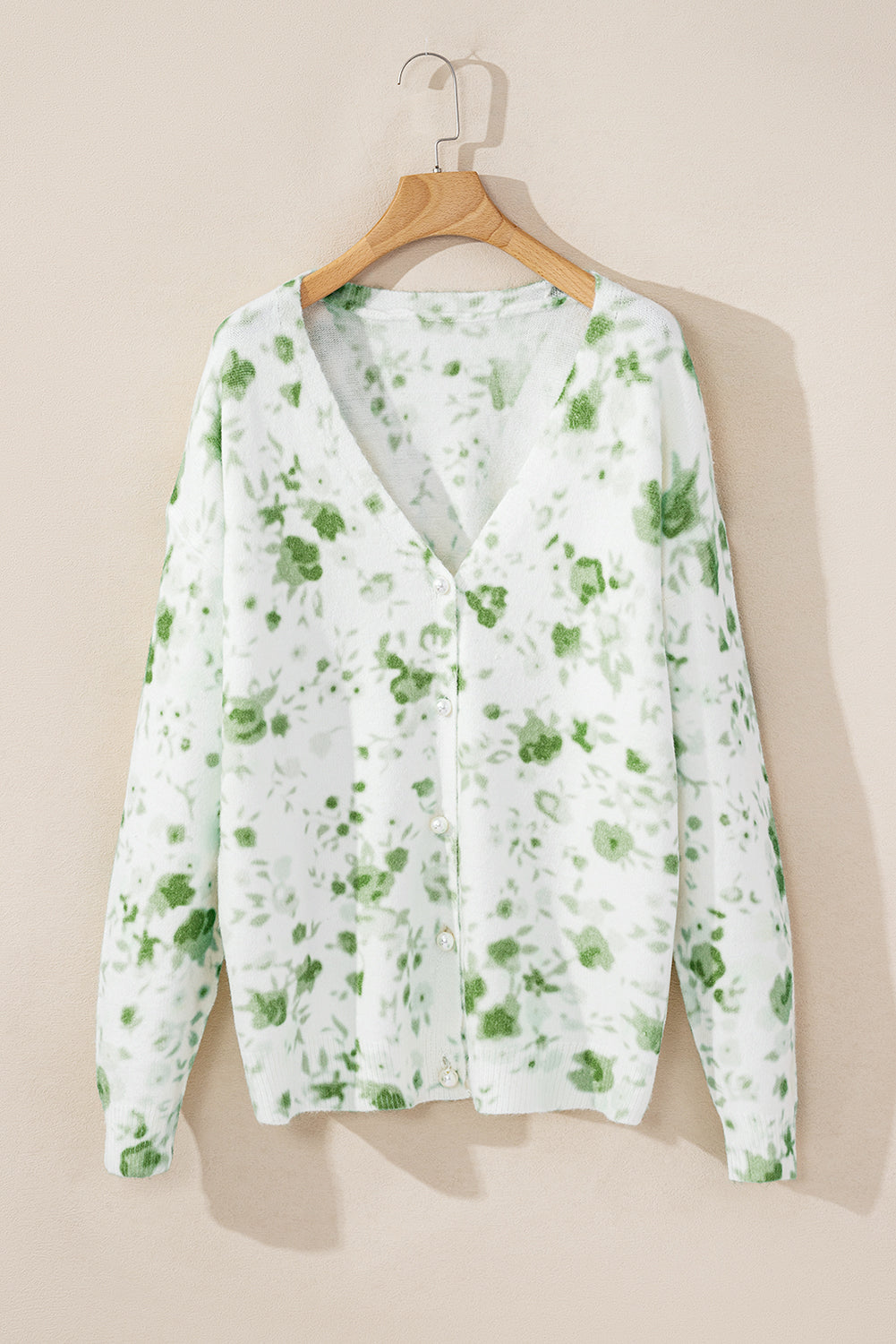 Cardigan per maglione per perle per perle stampato verde