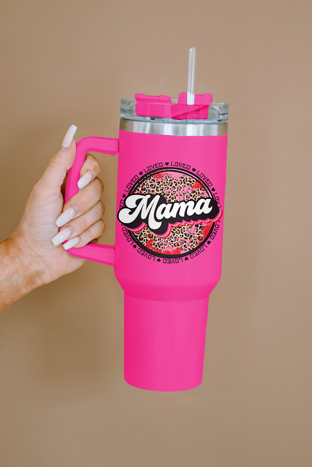 Tasse isolante en acier inoxydable à imprimé léopard Rose Mama avec poignée 40oz