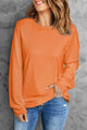 Orange plain long sleeve round neck top