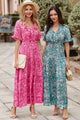 Vestido largo con volantes y varios niveles de estilo impresos en color rosa imprimido bohemio