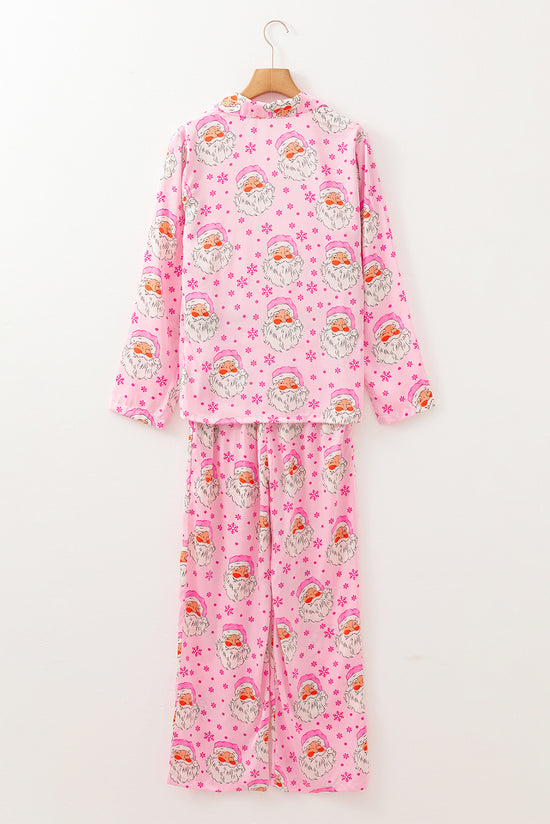 Christmas pajamas set with long sleeve shirt and snow snowflake pink