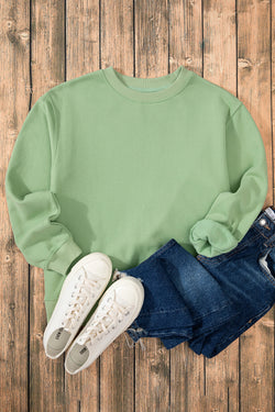 Solid Smoke Green Fleece Lined Drop Shoulder Terry Sweatshirt