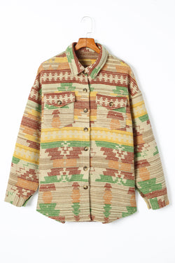 Yellow jacket with buttoned flap pocket and western Aztec print