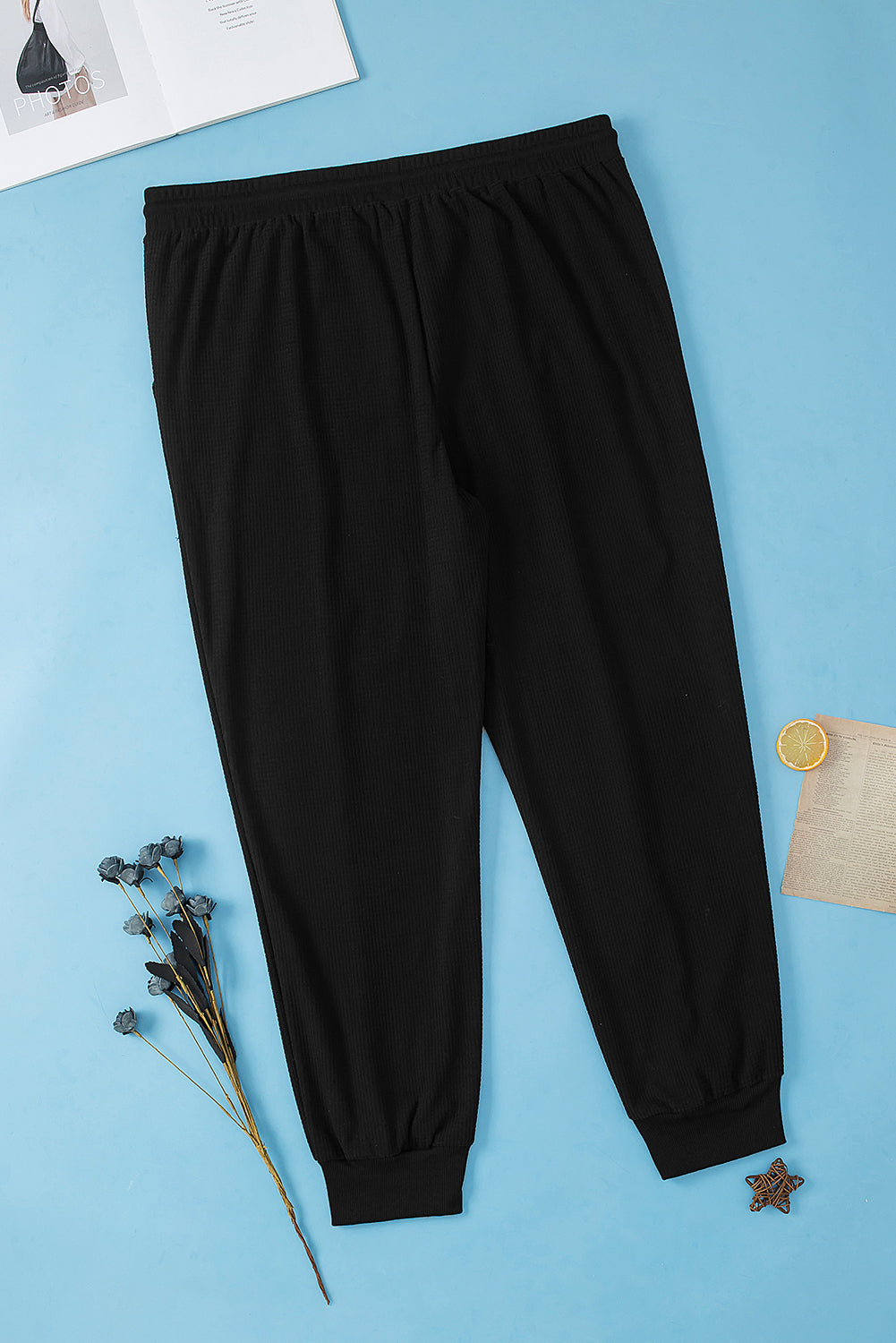 Pantalon de jogging texturé à cordon de serrage et coutures apparentes de grande taille noir