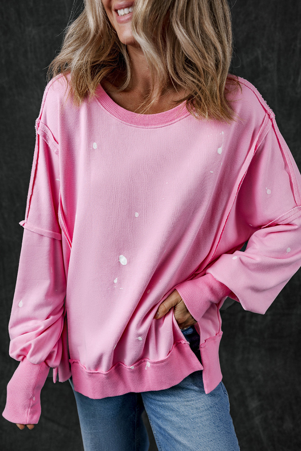 Bonbon Splash Spots Exposed Seam Loose Sweatshirt