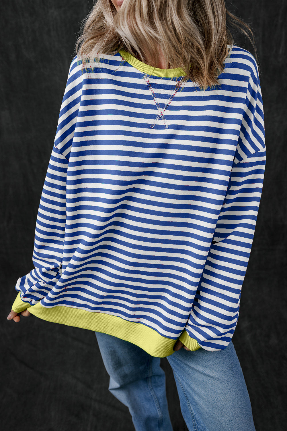 Stripe blu Stripe Oversize Contrast Taschet Pullover Felpa