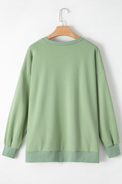 Solid Smoke Green Crew Neck Sweatshirt with High Low Hem