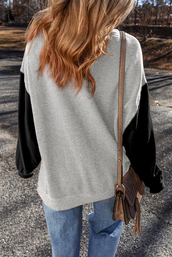 Gray Sweatshirt with drooping shoulders and two-tone patchwork