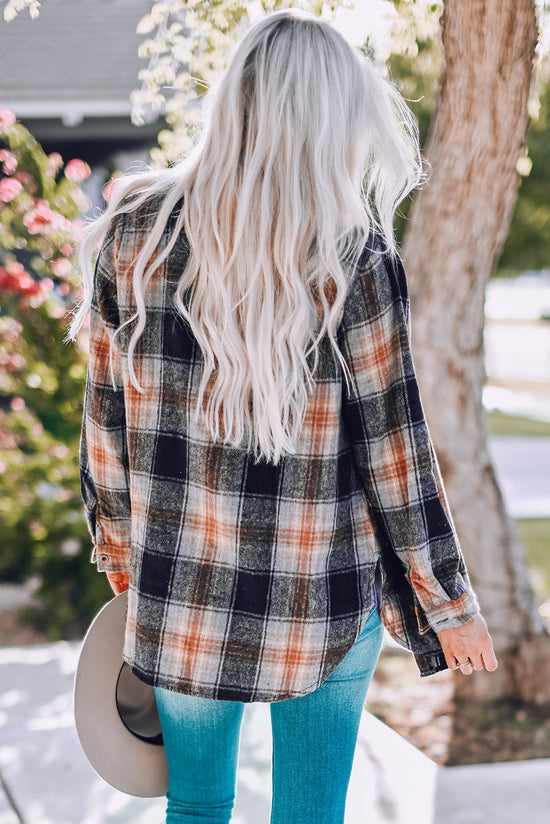 Black oversized plaid jacket with rounded hem and slits