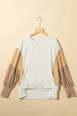 Khaki oversized sweatshirt with color block and patchwork sleeves