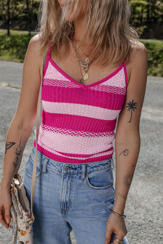 V -neck tank top with red stripes *