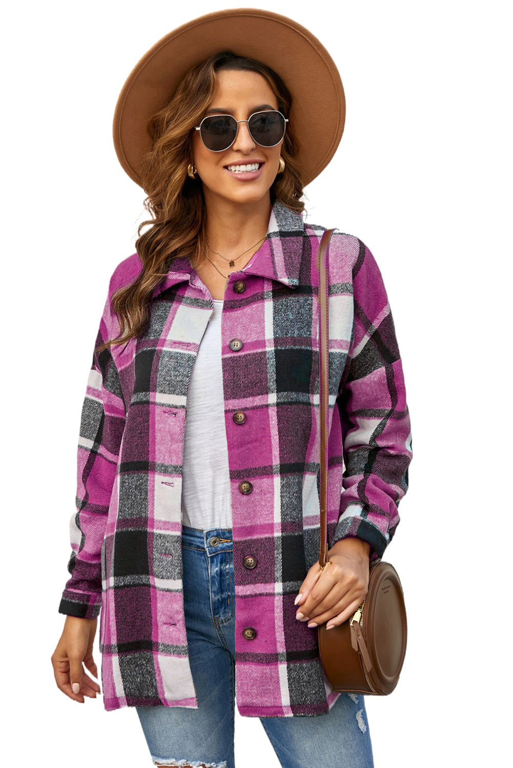 Rose Plaid Druckknopf Hemdjacke