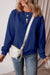 Navy blue sponge fabric sweatshirt with drooping shoulder and united fleece lining