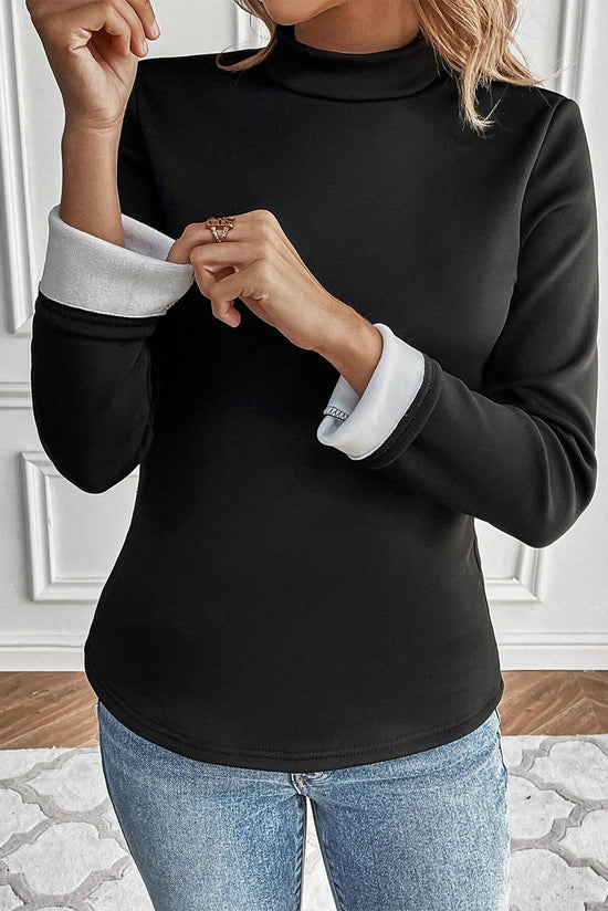 Black long sleeve thermal lined T-shirt with stand-up collar