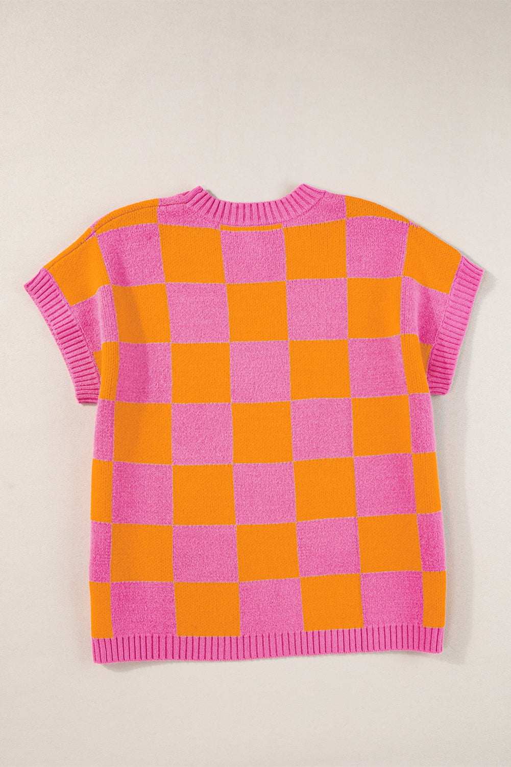 Erdbeer -Pink -Farbblöcke Plaid Muster Rippes Trimmpullover Tanktop