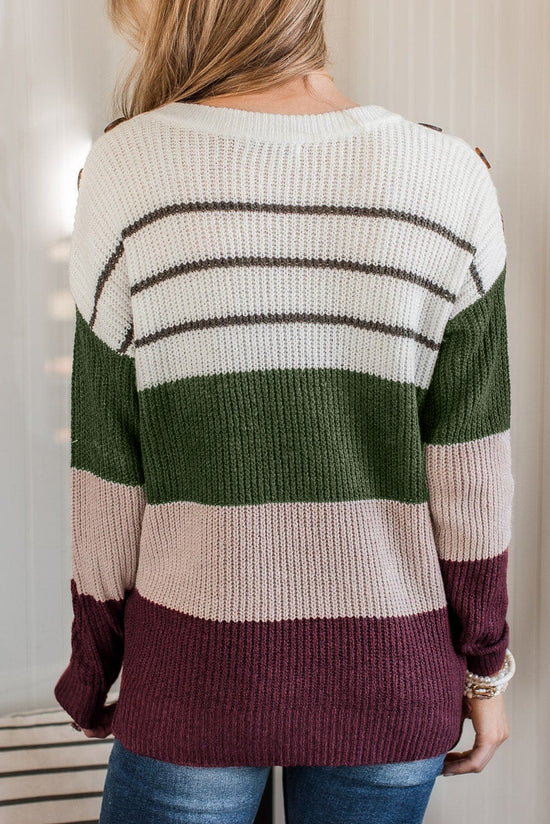 Striking and buttoned Sweater Pull Green Color Block