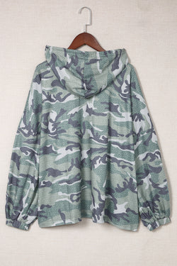 Oversize green hooded with long sleeve and camouflage print