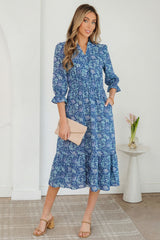 Robe longue bleu à imprimé floral