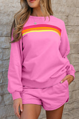 Casual Two Piece Set Candy Striped Sweater and Shorts
