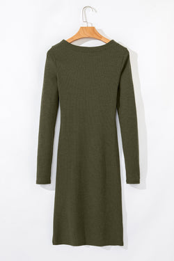 Long sleeve-fried mini-robe and jungle green ribbed side slit