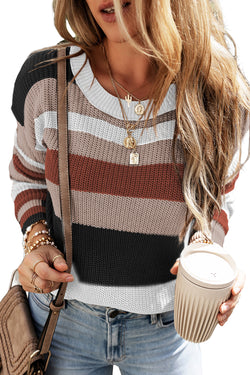 Classic Taupe Round Color Block knitting sweater