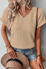 T-shirt à manches retroussées et boutonné en tricot texturé à l'avoine