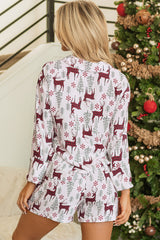 Ensemble de salon chemise et short imprimés de cerfs de Noël blancs-A WOMAN WE LOVE