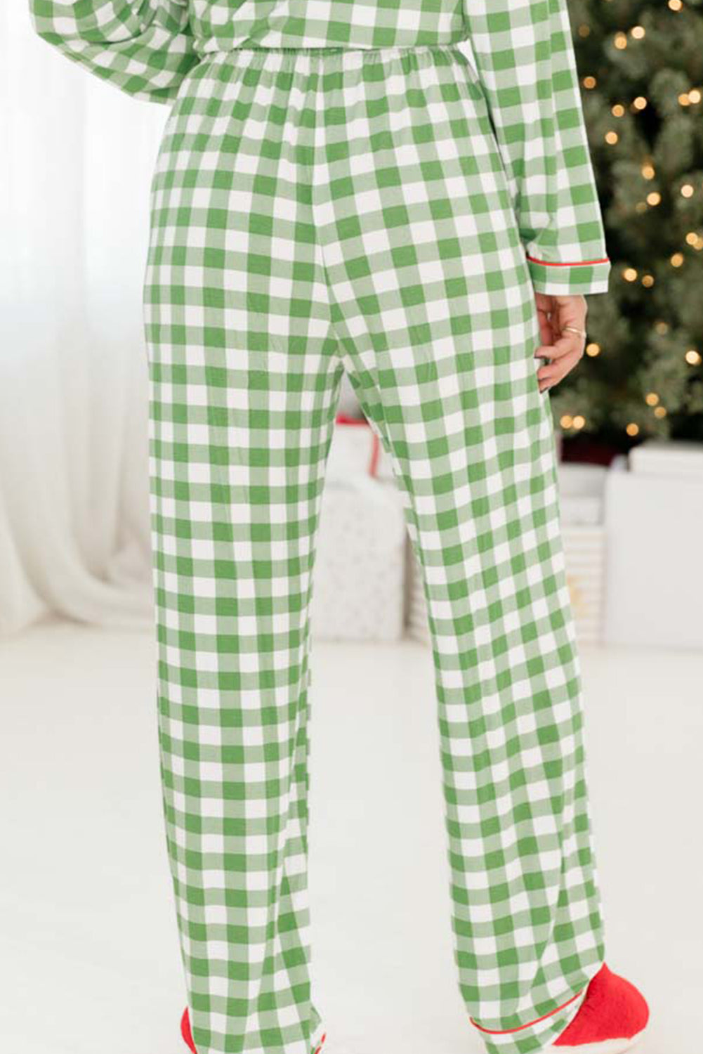 Ensemble pyjama chemise et pantalon à carreaux de Noël vert clair-A WOMAN WE LOVE