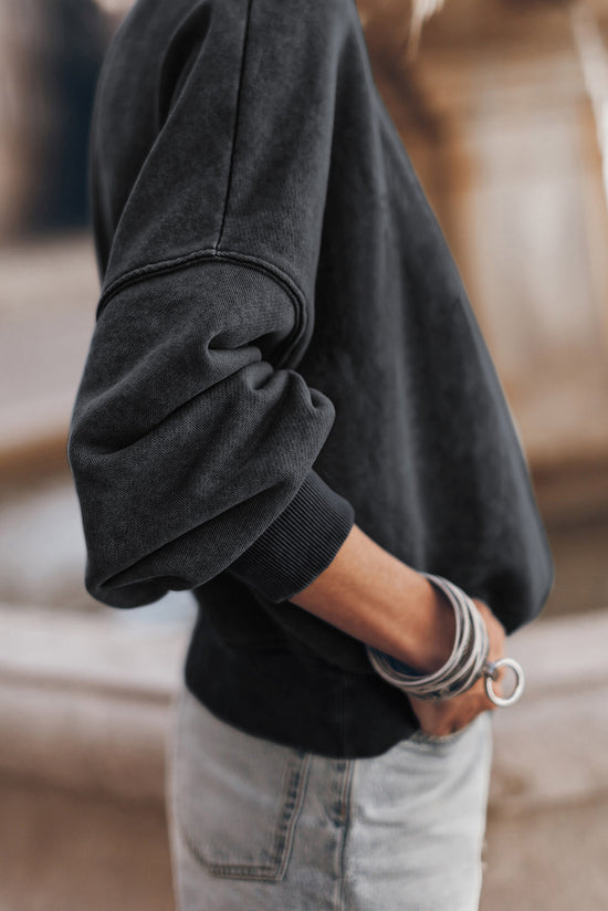 Black Crew Neck Drop Shoulder Sweatshirt