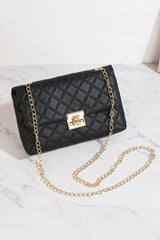 Petit sac d’épaule noir en simili cuir texturé à chaîne dorée