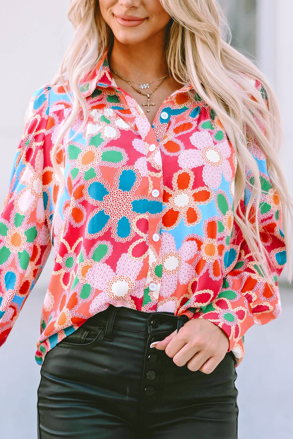 Chemise multicolore à manches bulles et imprimé floral