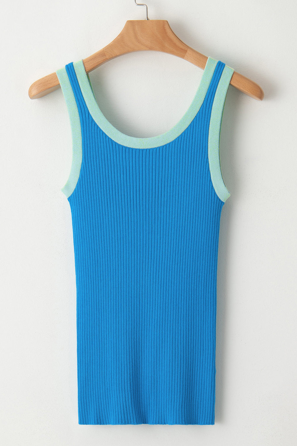 Blau ColorBlock Edge Rippes Strick u Neck -Tanktop