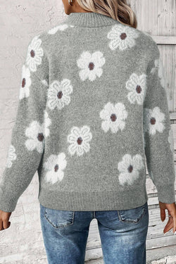 Suéter gris con patrón floral con halfzip *